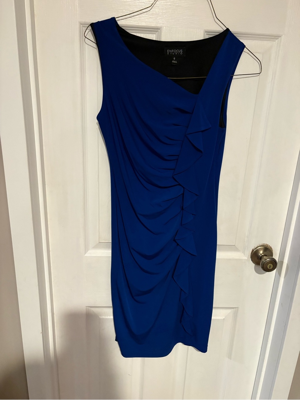 Enfocus Studio Cobalt Blue Sleeveless Ruffle-Accent Midi Dress